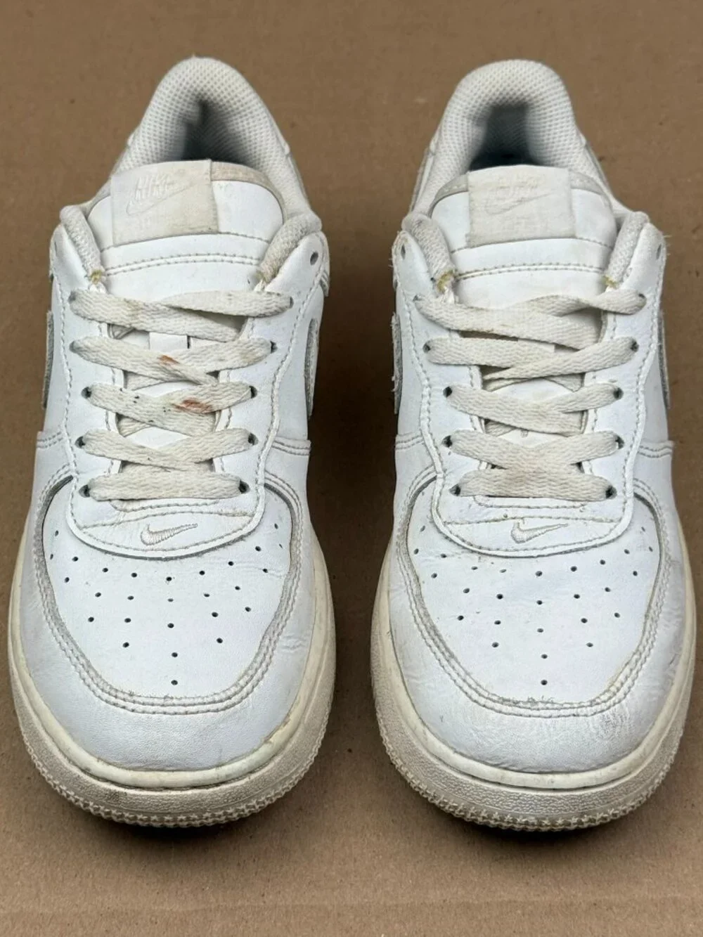 Nike Air Force 1 Youth Size 3Y Leather Sneakers long laces knot on laces stained